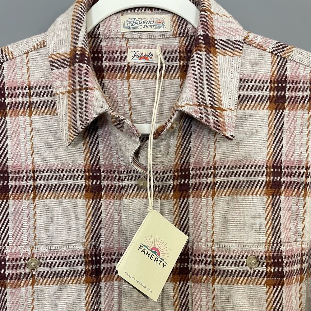 Faherty Women's Legend Sweater Shirt Plaid Cranberry Haze NWT - Picture 8 of 15